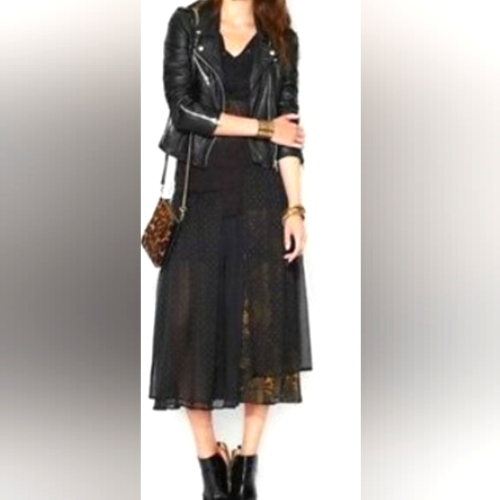 FREE PEOPLE sheer polka golden black skirt Sz 8